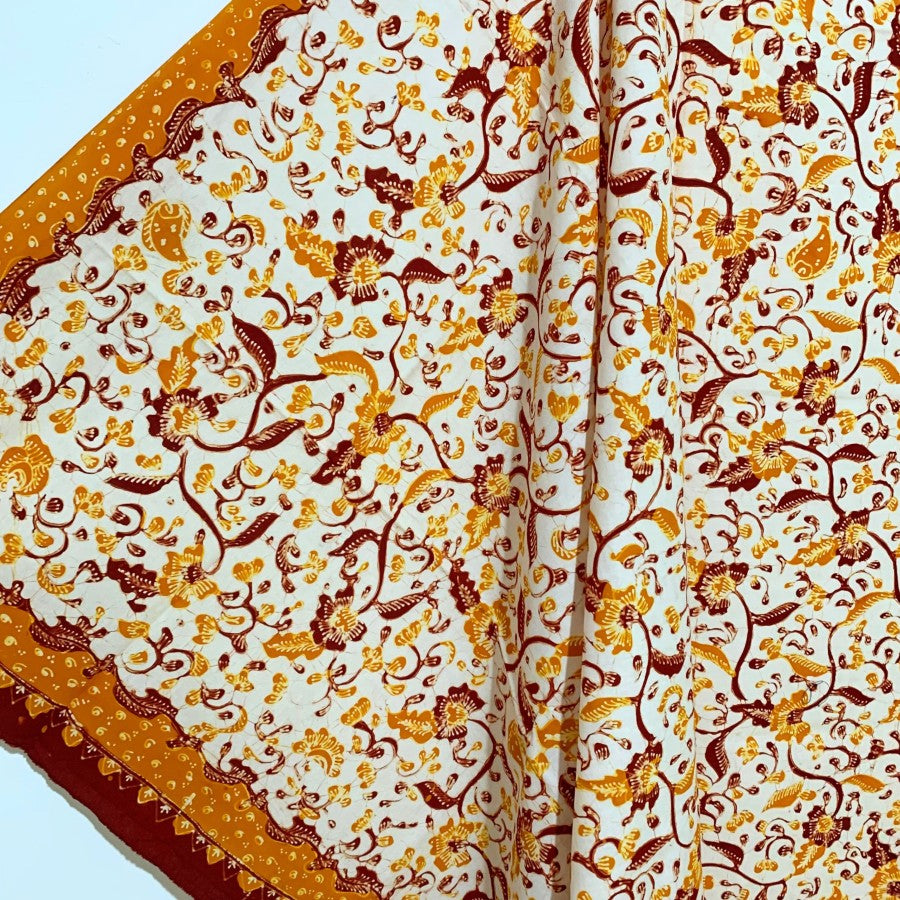 Authentic Lasem Handwritten Batik - Beautiful Bledak with Red and Orange Flower Motif