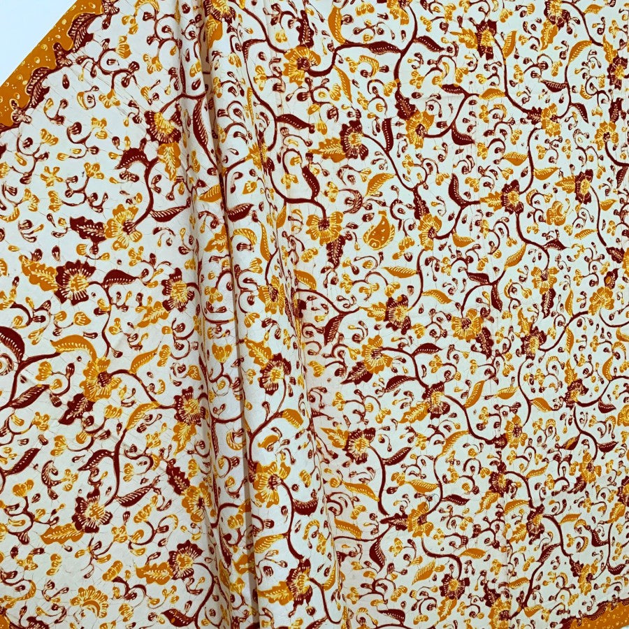 Authentic Lasem Handwritten Batik - Beautiful Bledak with Red and Orange Flower Motif