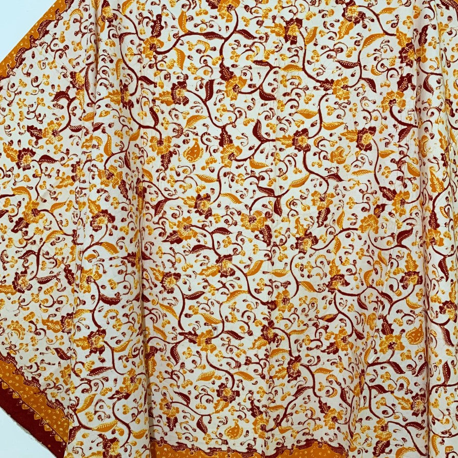 Authentic Lasem Handwritten Batik - Beautiful Bledak with Red and Orange Flower Motif