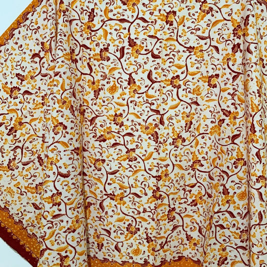 Authentique Batik manuscrit Lasem - Magnifique Bledak avec motif de fleurs rouges et oranges