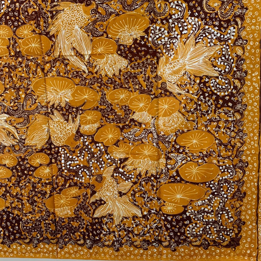 Original Lasem Handwritten Batik Fabric with Goldfish and Lotus Motif