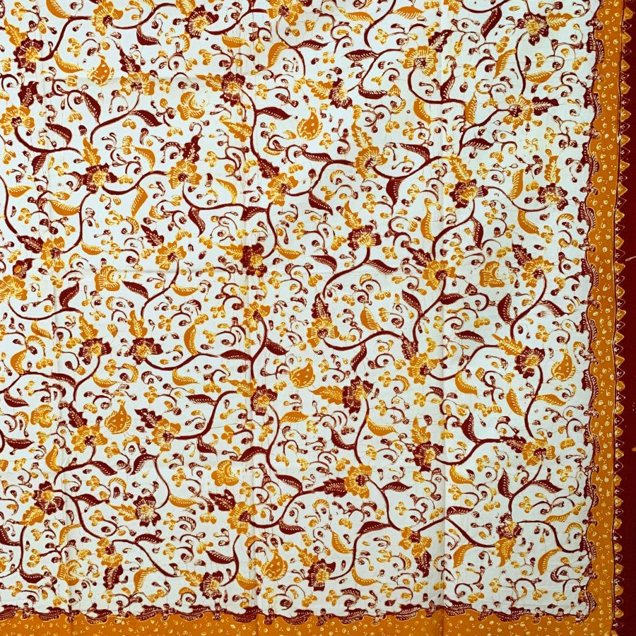 Authentic Lasem Handwritten Batik - Beautiful Bledak with Red and Orange Flower Motif